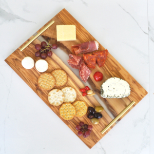 Olive Wood and Resin Serving Board with Gold Handles