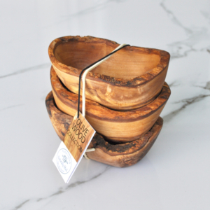 Olive Wood Rustic Dipping Bowl - Set of 3
